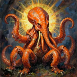 zoological portrait of orange cthulhu by philippe druillet in the style of egon schiele