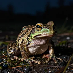 Photo of a frog at night