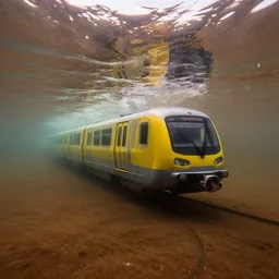underwater train, brown water, high quality, national geographic
