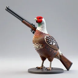 a 3 d model of a grouse holding a blunderbuss, studio lighting, octane render, hyper detailed, product photography, 8 k, highly detailed