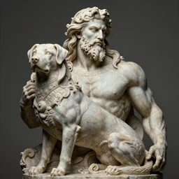 portrait of dog as god by greg ruthkowski and craig mullins, norse statue, gorgeous, amazing, flowing hair, muscular, very muscular male body, intricate, highly detailed, 8 k, digital painting