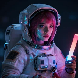astronaut rave girl, glowsticks, LSD, dramatic lighting, cinematic, establishing shot, extremely high detail, foto realistic, cinematic lighting, post processed, concept art, high details, cinematic, 8k resolution, beautiful detailed, photorealistic, digital painting, artstation, concept art, smooth, sharp focus, artstation trending, octane render, unreal engine