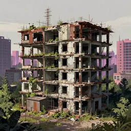 a beautiful hyperdetailed illustration of city abandoned unfinished building mobile home urbex nature by carlo stanga, neon noir, archdaily, wallpaper, highly detailed, trending on artstation.