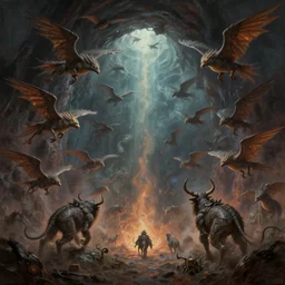 flying beasts spawning from a hellish portal, digital painting, mixed media, trending on artstation and deviantart, epic composition, magnum opus, highly detailed, 8 k