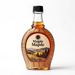 wicker maple syrup bottle, professional product shot, isolated on a pure white background, centered, entire object in frame, sharp focus, soft studio lighting