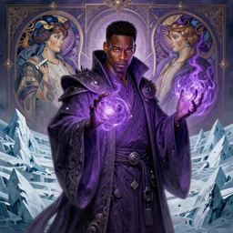 chris rock as a necromancer glowing with purple magic, glacier landscape, d & d, fantasy, intricate, elegant, highly detailed, digital painting, artstation, concept art, matte, sharp focus, illustration, art by artgerm and greg rutkowski and alphonse mucha