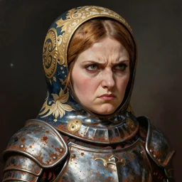 the Greek godess matryoshka looking angry, rusty armor, portrait, by Donato Giancola