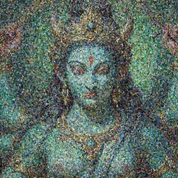 A beautiful cinematic closeup portrait of the colossal Hindu demon goddess, by Wayne Barlowe, by Sandro Botticelli, by Paul Lehr, by Bruce Pennington, oil on canvas, masterpiece, trending on artstation, featured on pixiv, cinematic composition, beautiful lighting, sharp, details, details, hyper-detailed, no frames, cyan and green, 8K