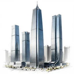 sketches of large high end skyscraper, technical, detailed