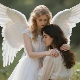 photo of a beautiful angel comforting a woman