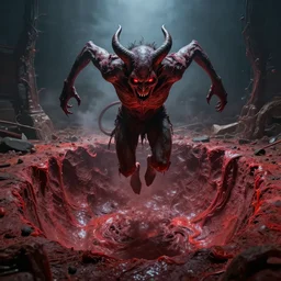 a terrifying demon hovering over a flesh pit, stunning digital masterpiece