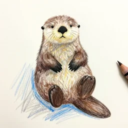 a messy drawing of a sea otter in crayon!!!!
