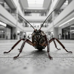 camera footage of a Gigantic cockroach Headcrab in an abandoned shopping mall, high exposure, dark, monochrome, camera, grainy, CCTV, security camera footage, timestamp, zoomed in, fish-eye lens, headcrab, cockroach, spider, horrifying :4