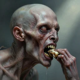 airbrushed maxilliped feeding grotesque by kelly freas, alex ross, basil gogol fine art masterpiece baked at 3 0 0 f, matte painting, cold lighting, aged with sunlight, award winning horror, photorealistic render, cinematic