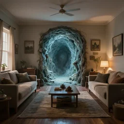 mysterious dimension portal in a livingroom, artstation