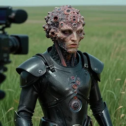 close up of the vaunted mandelbrot god, grass meadows backdrop, unorthodox apparel, carbon fiber armor, fractals, ( ( ( ( ( antelope canyon ) ) ) ) ), still from alien 1 9 7 9, cinematic lighting, 3 5 mm panavision camera