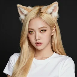 realistic beautiful gorgeous natural cute Blackpink Lalisa Manoban blonde hair cute fur blonde cat ears in t shirt outfit golden eyes artwork drawn full HD 4K highest quality in artstyle by professional artists WLOP, Taejune Kim, Guweiz, ArtGerm on Artstation Pixiv