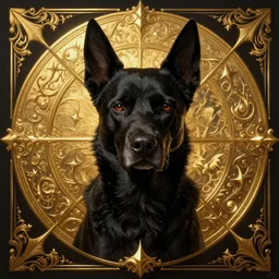 portrait of a Black dog, in style of Dark Souls 3, insanely detailed and intricate, golden ratio, elegant, ornate, luxury, elite, ominous, haunting, matte painting, cinematic, cgsociety, James jean, Brian froud, ross tran, Laputa, vivid and vibrant
