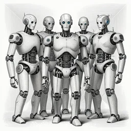 “geometrically incomprehensible surreal order of robots, extremely high detail, photorealistic, intricate line drawings, dotart, album art in the style of James Jean”
