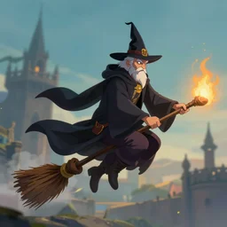 wizard flying on the broom, digital art, artstation