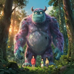giant liquid spirit monster!!!, forest treetops, 4 k, high detail, dramatic lighting, sunset, hayao miyazaki, masashi ando, nizou yamamoto, kazuo oga, joe hisaishi, yoji takeshige, naoya tanaka