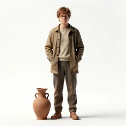 stern potter with clay vase, high detail digital art, full body, standing, isolated on a pure white background, centered, whole figure in frame, sharp focus, studio lighting