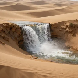 sand dunes waterfall, volumetric lighting, rtx on, washed out colors, an award winning digital render, beautiful, ultradetailed, great composition, depth of field