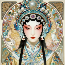 a portrait of a ( female ) cyberpunk machine, machine face, upper half portrait, decorated with chinese opera motifs, asian, fine china, wuxia, traditional chinese art, intricate, elegant, highly detailed, symmetry, headpiece, digital painting, artstation concept art smooth sharp focus, illustration, art by artgerm and greg rutkowski alphonse mucha 8 k