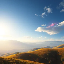 landscape, a realistic atmosphere and realism, hills flying in the sky, sharp focus, ten flats, digital art, bright colors, trending on artstation, unreal engine.