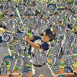 a boy hitting a homerun in a baseball game on an idyllic beautiful summer day. Close up. Asian boy with black hair and green eyes. Lens flare. Golden hour. Craig Mullins Makoto shinkai.