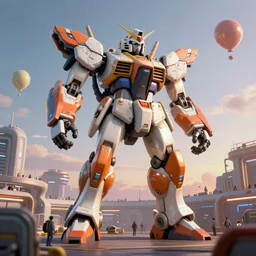 a beautiful hyperrealistic ultradetailed 3 d render of a gigantic mecha guarding a sci - fi spaceport, by doug mahnke : 3, mech, unreal engine, octane render, gigantic, unreal engine, octane render, 3 d, brilliantly coloured, intricate, ultra wide angle, trending on artstation, dusk, volumetric lighting, hdr, polished, micro details, ray tracing, 8 k : 2, people, sphere, balloon, blurry, blur, depth of field, dof, bokeh, obscured, macro : - 1