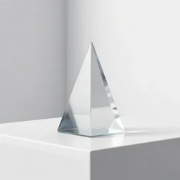 3d render of a glass prism on top of a white table and white walls, ultra photorealistic, 8k,