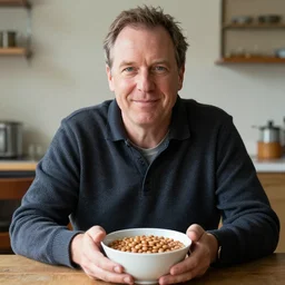 james d. rolfe ( avgn ) with a bowl of beans