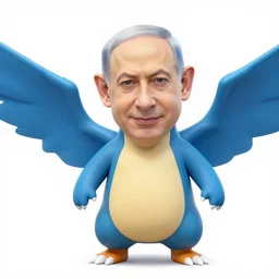 portrait of benjamin netanyahu as a pokemon, wings, blue, water