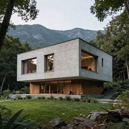 gorgeous brutalist house on a secluded mountain with trees around