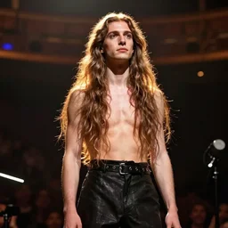 a full body portrait of young Genesis P-Orridge with long hair on stage, painted by Hierohymus Bosch