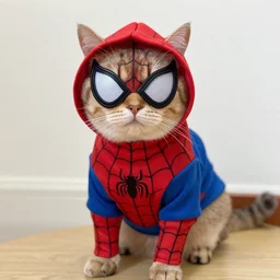 a cat dressed as spiderman