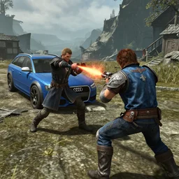 the player fighting against a denim blue audi a 4 b 6 avant in skyrim, the elder scrolls v : skyrim gameplay footage
