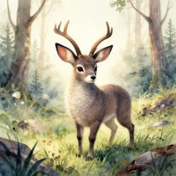 feral chia pet in the wilderness. russian fairytale art, watercolor, backlighting