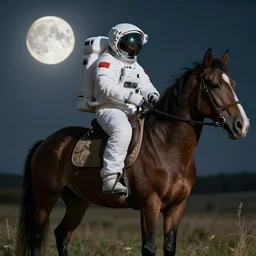 an astronaut riding a horse uhd 8 k, artstation, hd, hdr, shuttershock, dramatic lighting, beautiful landscape, moon in the background, incredibly detailed
