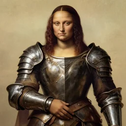Big and strong heavily armored woman | Leonardo Da Vinci | frontal view |
