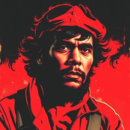 guerrillero heroico, a red and black poster with kyrie irving as che guevara, a character portrait by rene burri, behance, socialist realism, 1 9 7 0 s, colorized, associated press photo