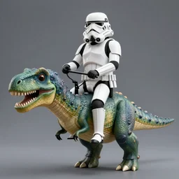 storm trooper riding a dinosaur