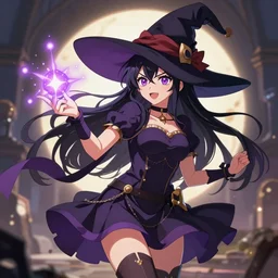 Flirty anime witch casting magic, Pixiv