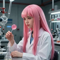 highly detailed, industrial photograph profile photo of adult princess bubblegum from adventure time, detailed and intricate environment, working in her science lab, wearing lab coat, long bubblegum hair, long straight bangs, confident, beautiful, attractive, illustration concept art by nicoletta ceccoli, mark ryden, lostfish, 8 k resolution, hyperrealistic, octane render