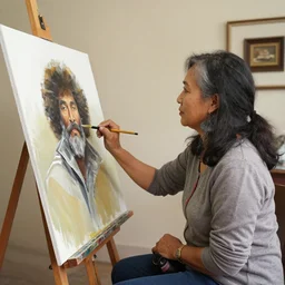 Indonesia woman painted by Bob Ross