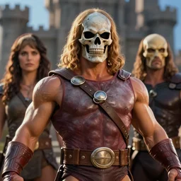 closeup he-man action in castle grey skull, rim lighting, octane, Natasha Tan, Maciej Kuciara, Edgar Rice Burroughs,