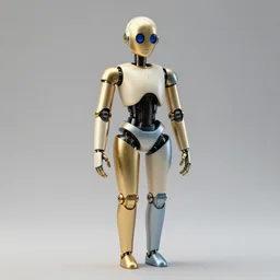 a minimalist female droid, gold, blue, ivory, by android jones