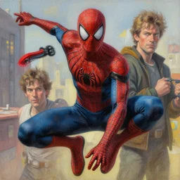 a highly detailed painterly painting of godlike peter parker, by james gurney, greg rutkowski, by craig mullins