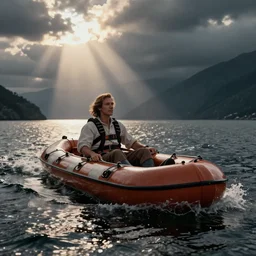 L Ron Hubbard in a life raft